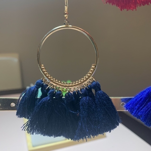 SALE💚 any 3 for $18 💚
 Bohemian Tassel Fan Dangle Earrings Hoops - Picture 3 of 4